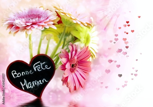 Photo: Mother's Day sign in a bouquet of gerberas. Mother's Day sign in a bouquet of gerberas.