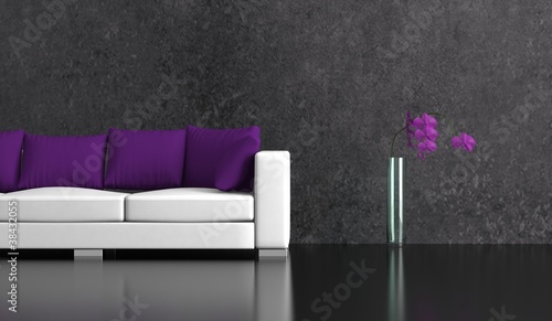 Illustration: Wohndesign - Sfa mit lila Kissen Wohndesign - Sfa mit lila Kissen