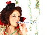 Foto: Portrait Funkenmariechen mit Luftschlangen und Tröte Portrait Funkenmariechen mit Luftschlangen und Tröte