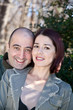 Happy Couple Husband Hugging His Wife