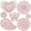Henna Mehndi Tattoo Doodles Design Elements Set