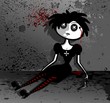 Goth doll dressed in black. Doll shot herself. Goth doll dressed in black. Doll shot herself.