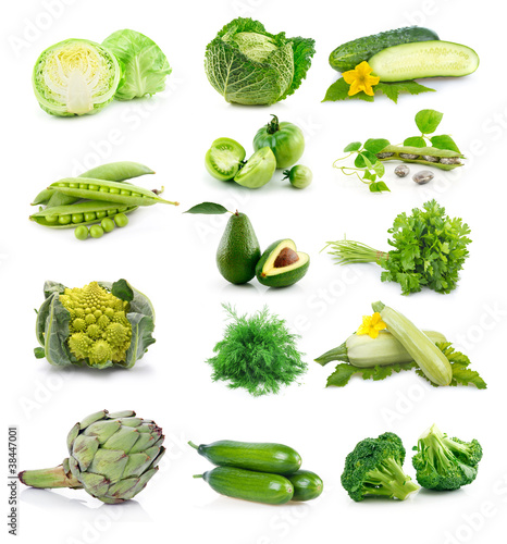 Photo: Set of fresh green vegetables isolated on white Set of fresh green vegetables isolated on white