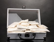 Cocaine in a suitcase on grey background