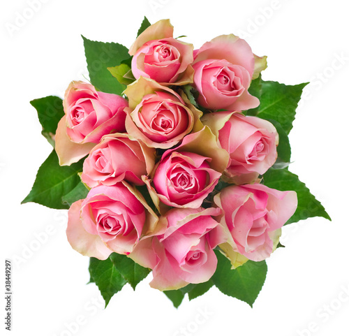 Photo: Rose Flowers Bouquet Isolated On White Rose Flowers Bouquet Isolated On White