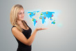 Young woman holding virtual map