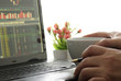 Business man checking stock diagram Business man checking stock diagram