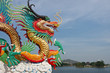 Colorful dragon statue on blue sky