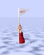 hand with help flag drowning in water