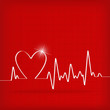 White Heart Beats Cardiogram on Red background