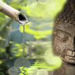 Bouddha et fontaine bambou