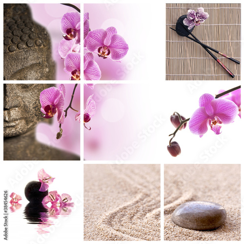 Photo: Collage Bouddha zen orchidée rose Collage Bouddha zen orchidée rose