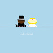 Sitting Groom & Bride "Just Married" Blue