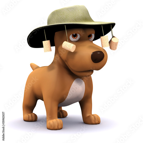 Illustration: 3d DOg wears an Australian hat with corks 3d DOg wears an Australian hat with corks