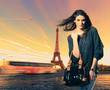 Photo: Woman visiting Paris in France with the Eiffel tower Woman visiting Paris in France with the Eiffel tower