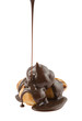 flowing down chocolate on Profiteroles flowing down chocolate on Profiteroles