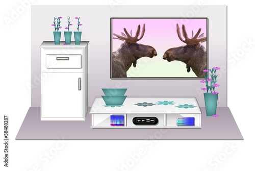 Illustration: Modern studio with Flat Screen Plasma TV Modern studio with Flat Screen Plasma TV
