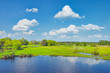 Spring Landscape with flood waters of Narew river, Poland.