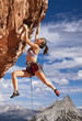 Rock climber dangling.