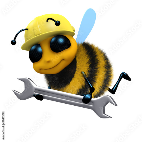 Illustration: 3d Bee does some maintenance with his spanner 3d Bee does some maintenance with his spanner