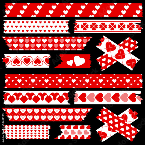 Vektor: Tape Set Different Hearts Red/White Tape Set Different Hearts Red/White