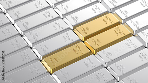 Illustration: Gold and platinum ingots. Gold and platinum ingots.