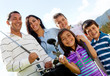 Family playing golf
