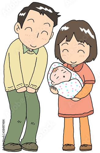 Illustration: 新生児と両親 新生児と両親