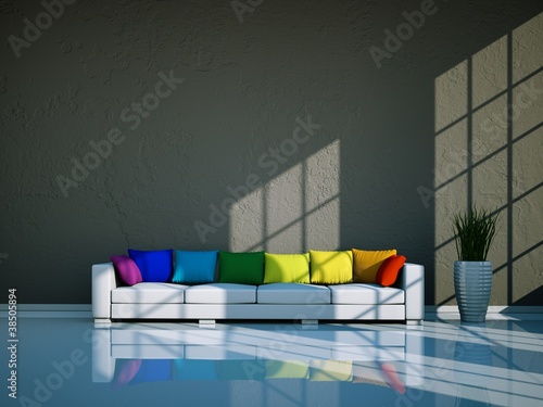 Illustration: Wohndesign - Sofa mit bunten Kissen Wohndesign - Sofa mit bunten Kissen