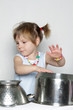studio shot of cooking child