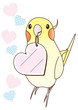 ハートのタグをもつオカメインコ