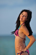happy bikini model in beside water in key west florida