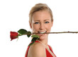 Photo : Young Woman With Rose in Mouth Young Woman With Rose in Mouth