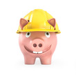 Piggy bank wears yellow helmet, front view