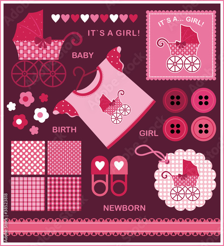 Vector: A set of vector images for the newborn girl A set of vector images for the newborn girl