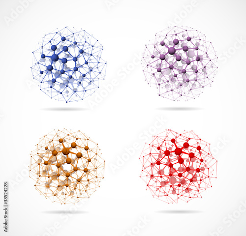 Vector: Four molecular spheres Four molecular spheres