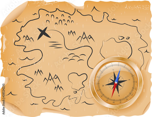 Vector: Compass with a map Compass with a map