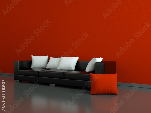 Illustration: Wohndesign - schwarzes Ledersofa Wohndesign - schwarzes Ledersofa