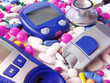 Device for  blood sugar level and pills , stethoscope