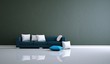 Wohndesign - blaues Sofa vor grauer Wand
