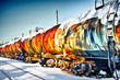 Train with fuel petrol tanks on the railway