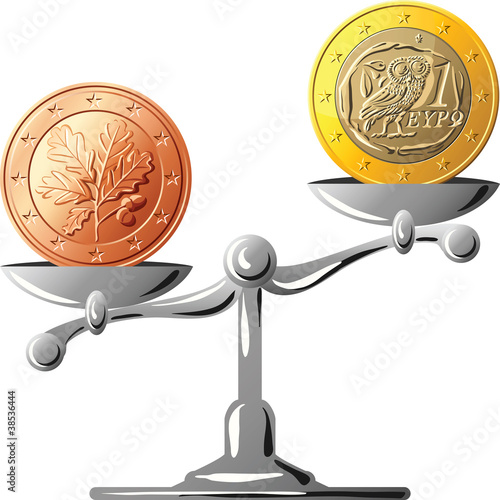 Vector: vector German currency versus Greek euro vector German currency versus Greek euro