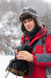 Tourist with camera outdoor Tourist with camera outdoor