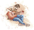 Vector: bard with a guitar - vector draw bard with a guitar - vector draw