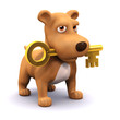 3d Dog holds the golden key in his mouth