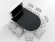 table, chairs and screen for presentations in meeting room