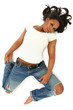 Photo: Attractive Sexy Black Woman in Jeans and Shirt Laying on White F Attractive Sexy Black Woman in Jeans and Shirt Laying on White F