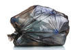 black garbage bag with trash isolated on white