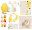 Vektor: Easter Set with chicken,eggs,seamless garland Easter Set with chicken,eggs,seamless garland