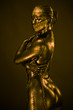 Nude woman like statue in liquid metal